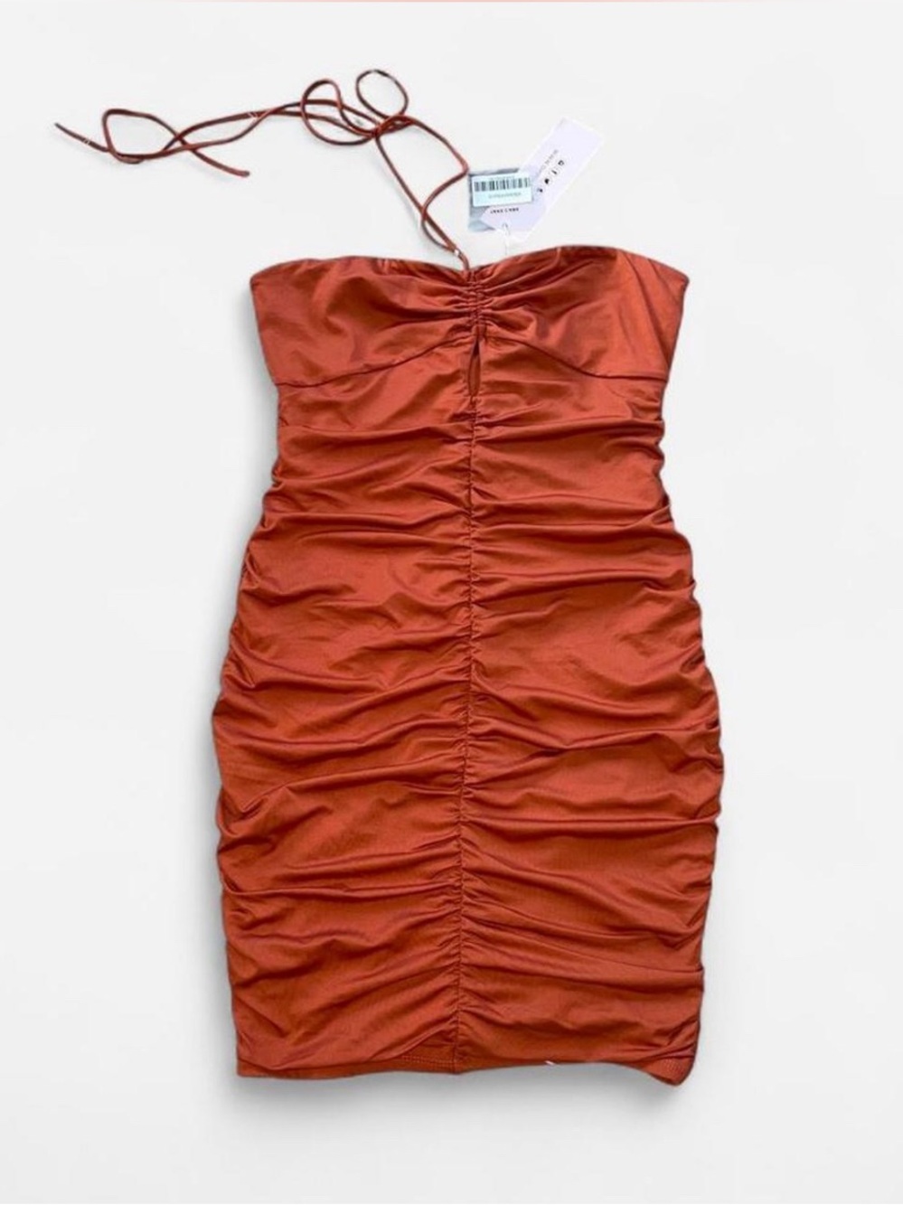 Oh Polly Rust Orange Strapless Ruched Mini Dress